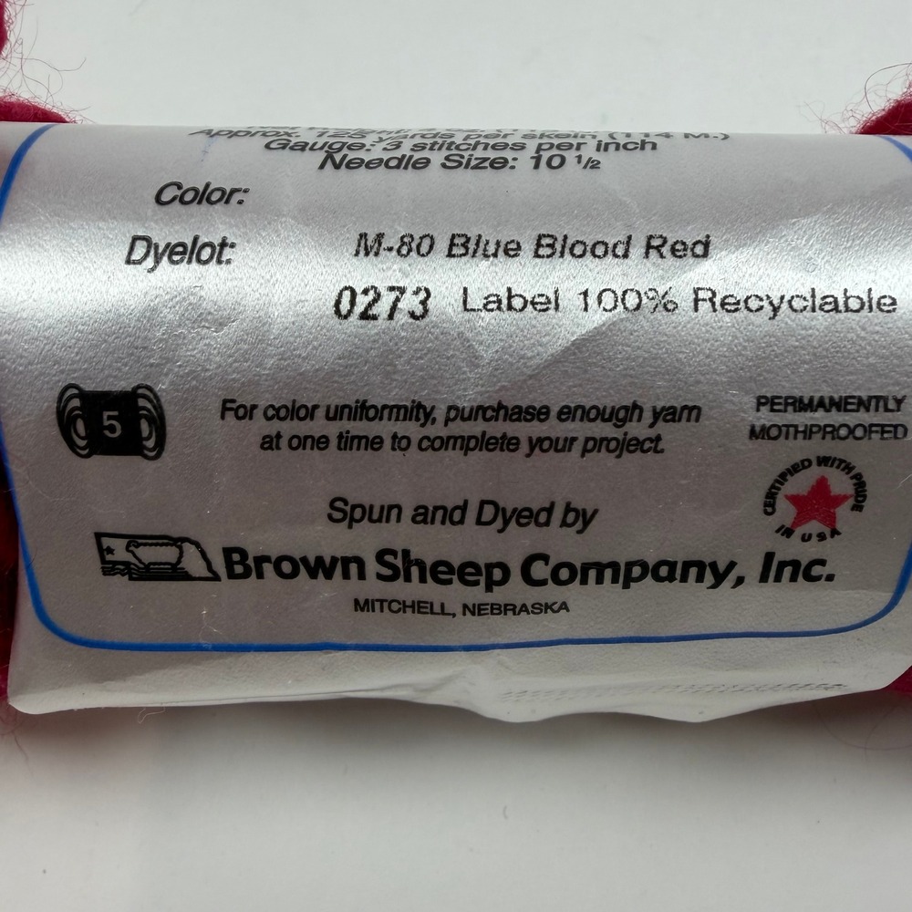 Brown Sheep Lambs Pride Bulky Wool Mohair‎ Yarn Blue Blood Red Partial Skein - Picture 2 of 5